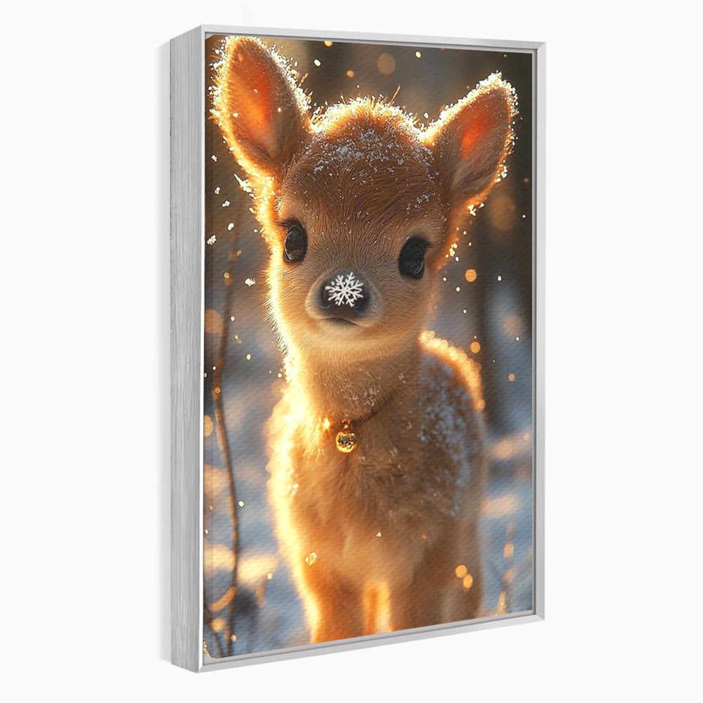 Tablou canvas cu tablou canvas cu pui de caprioara, in rama de aluminiu argintiu